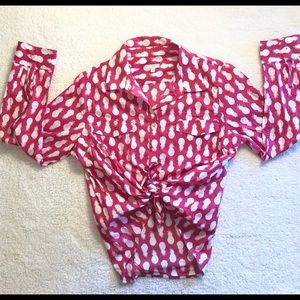 Talbots Large Pink Pineapple cotton button up